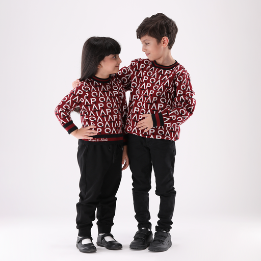 Burgundy and Black Unisex Sweater with Black Jogger Set